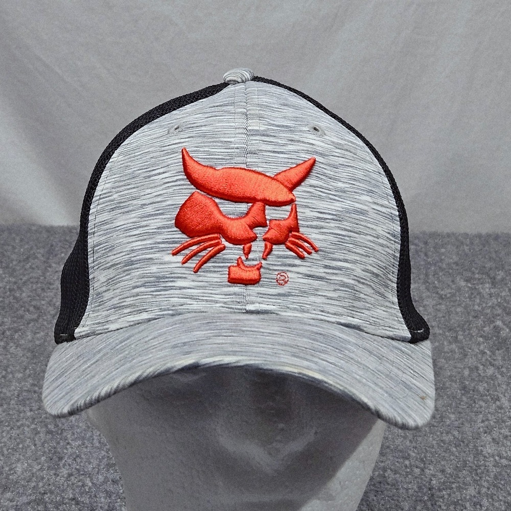 Bobcat Trucker Hat Mens M L Gray Black Mesh‎ Flexfit Stretch Logo Cap Workwear